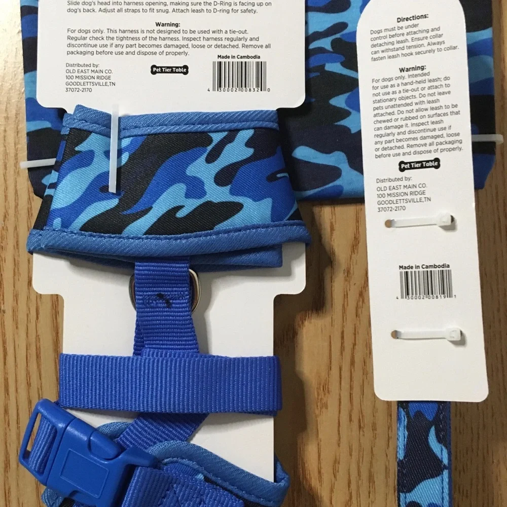 New Bundle of 3 Doggie Camo Harness 16.5”-23” Leash 48” Long & T-shirt 12”x16”
